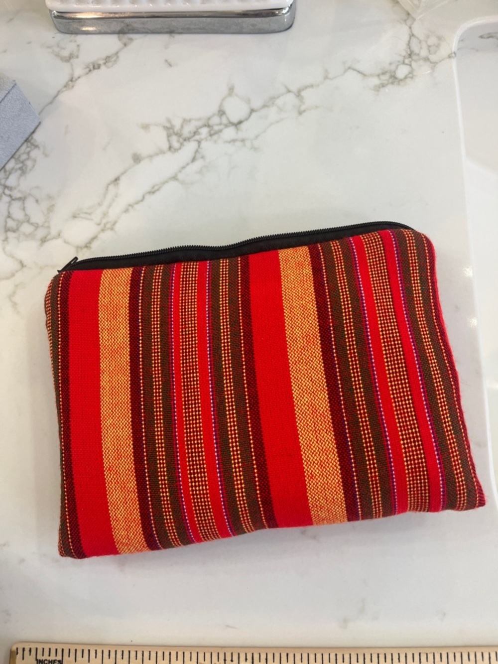 Striped Red & Orange Zip Pouch - Women's Bag